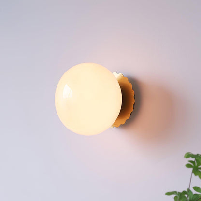 LuxRoyale Marshmallo Glass Ball Wall Sconce with Brass Backplate for Bedroom & Bedside