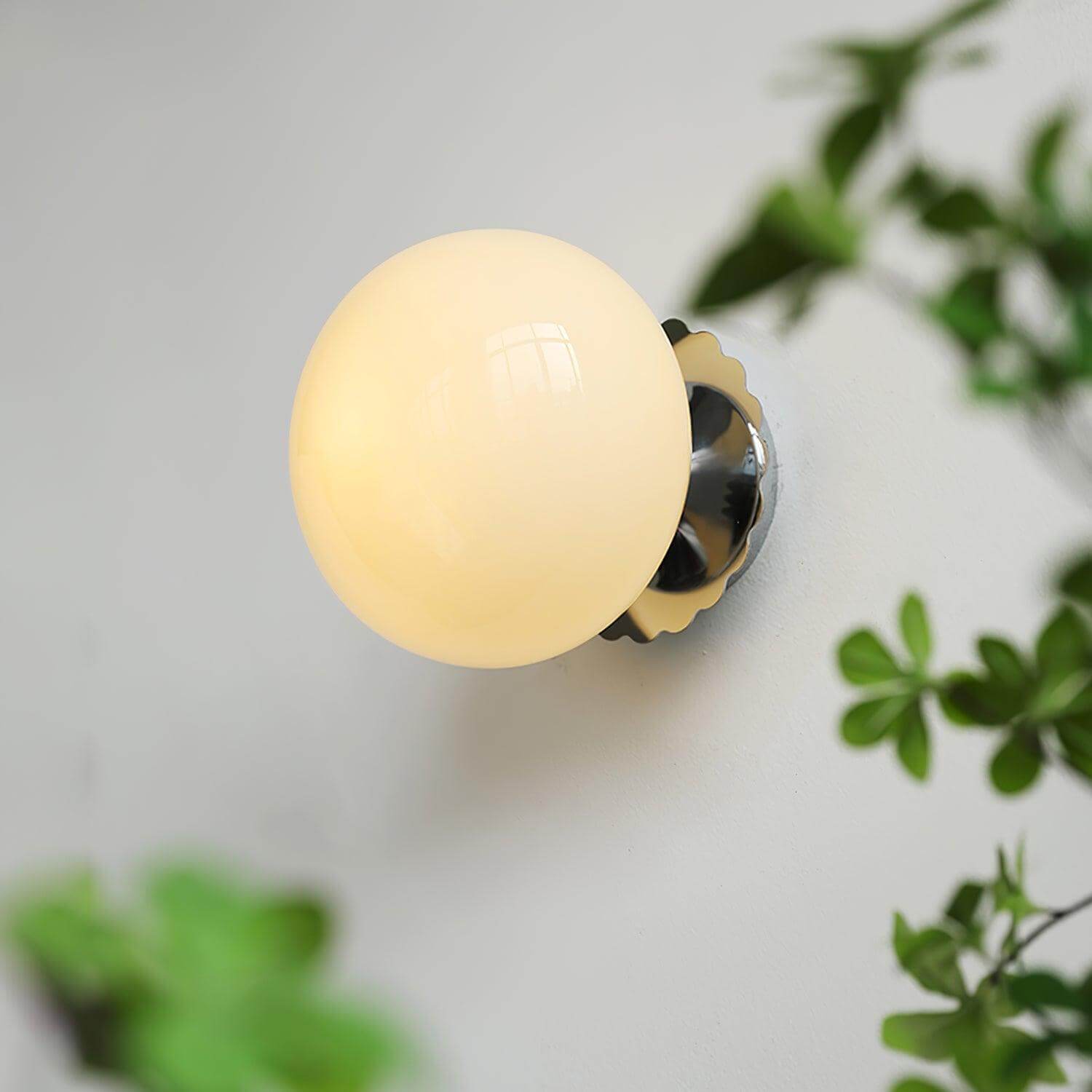 LuxRoyale Marshmallo Glass Ball Wall Sconce with Brass Backplate for Bedroom & Bedside