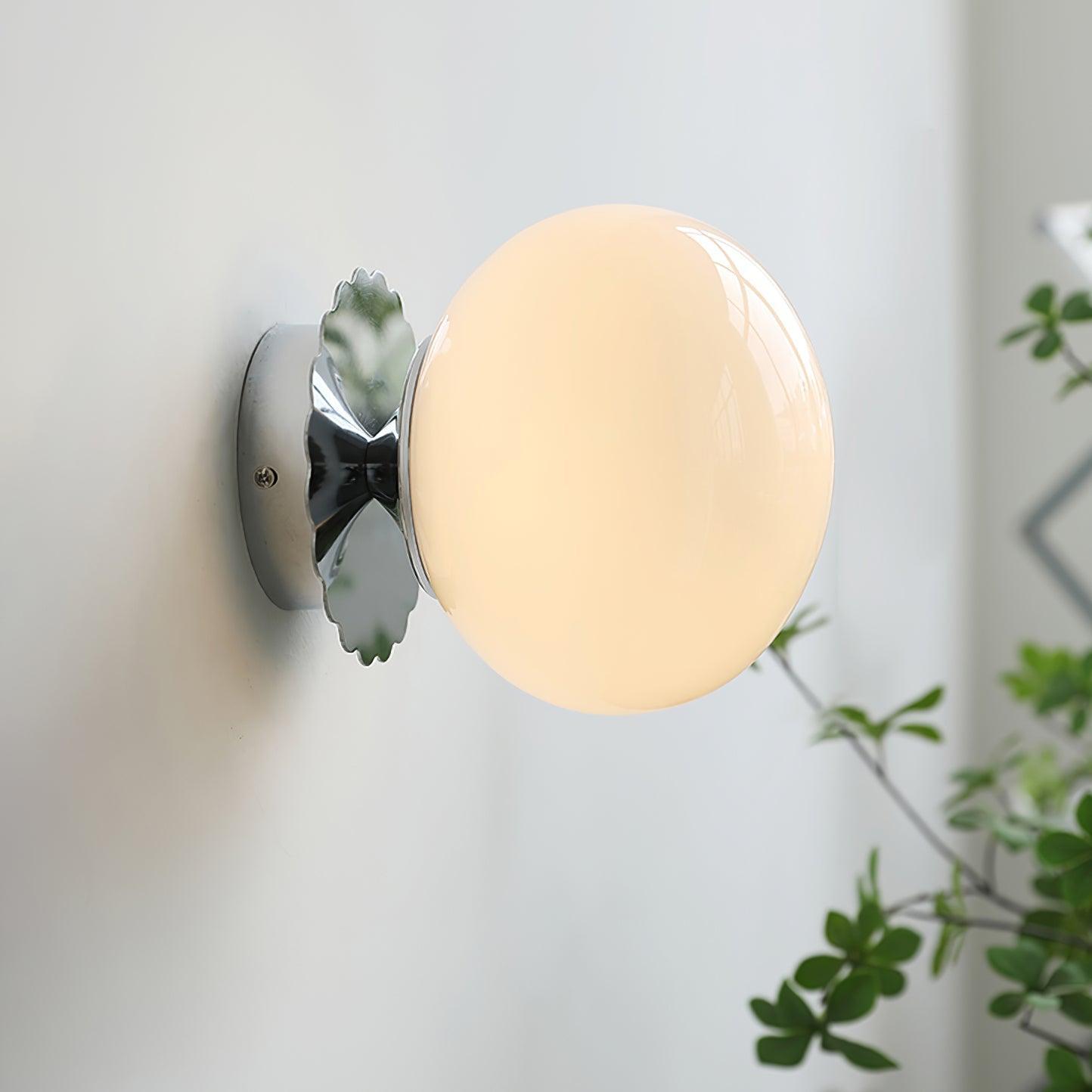 LuxRoyale Marshmallo Glass Ball Wall Sconce with Brass Backplate for Bedroom & Bedside