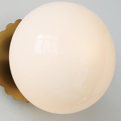 LuxRoyale Marshmallo Glass Ball Wall Sconce with Brass Backplate for Bedroom & Bedside