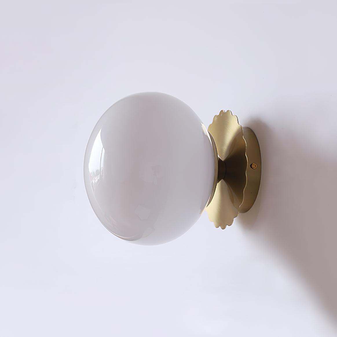 LuxRoyale Marshmallo Glass Ball Wall Sconce with Brass Backplate for Bedroom & Bedside