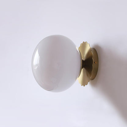 LuxRoyale Marshmallo Glass Ball Wall Sconce with Brass Backplate for Bedroom & Bedside