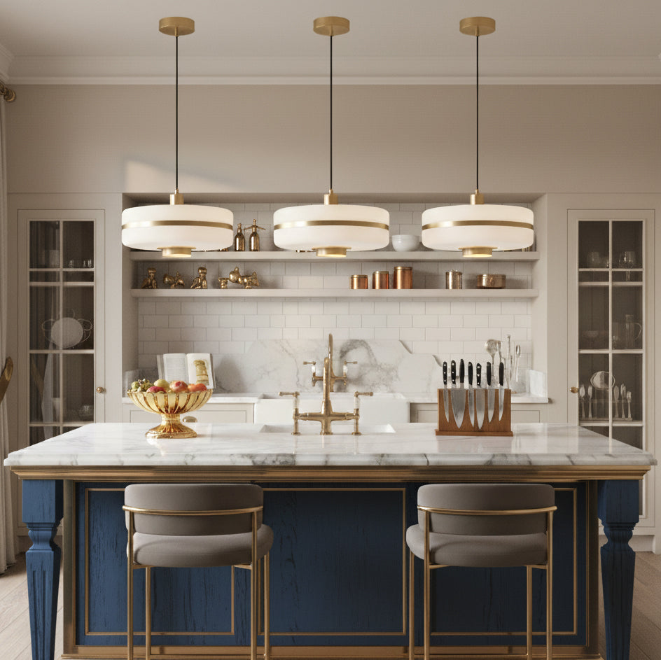 RoyaleGlow Modern Opal Glass & Brass Pendant Light - Elegant Ceiling Fixture