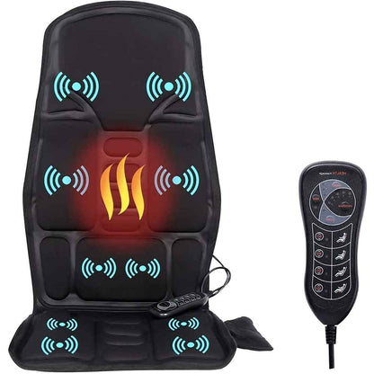 RoyaleGlow 8 Mode Massage Chair Pad With Heated Back Neck Cushion For Car & Home