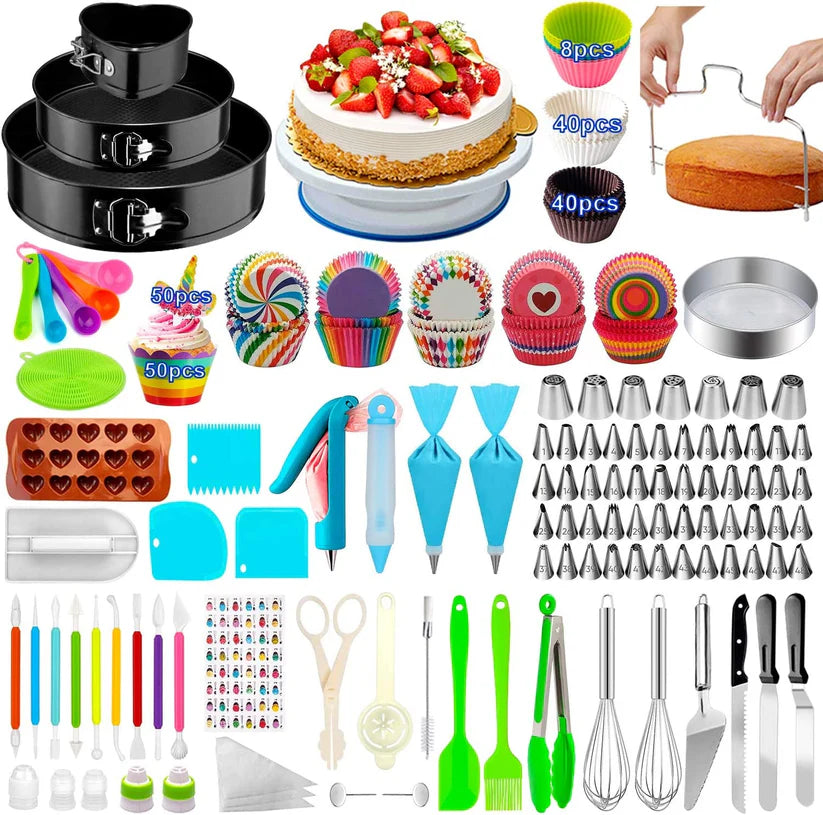 Royallure 493 PCS Cake Decorating Kit – Springform Pans, Turntable & Piping Tips Set