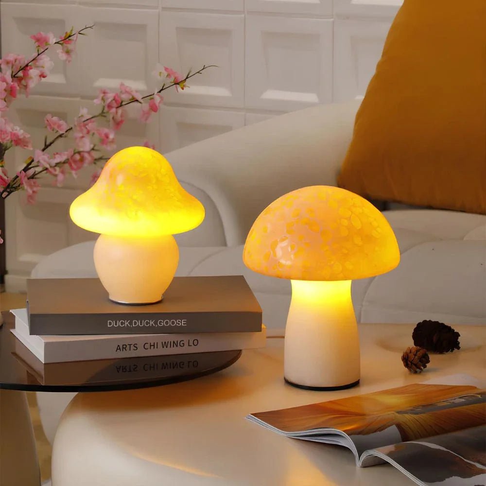 LuxRoyale Mushroom Light With Speckled Glass Dimmable Lamp For Modern Decor
