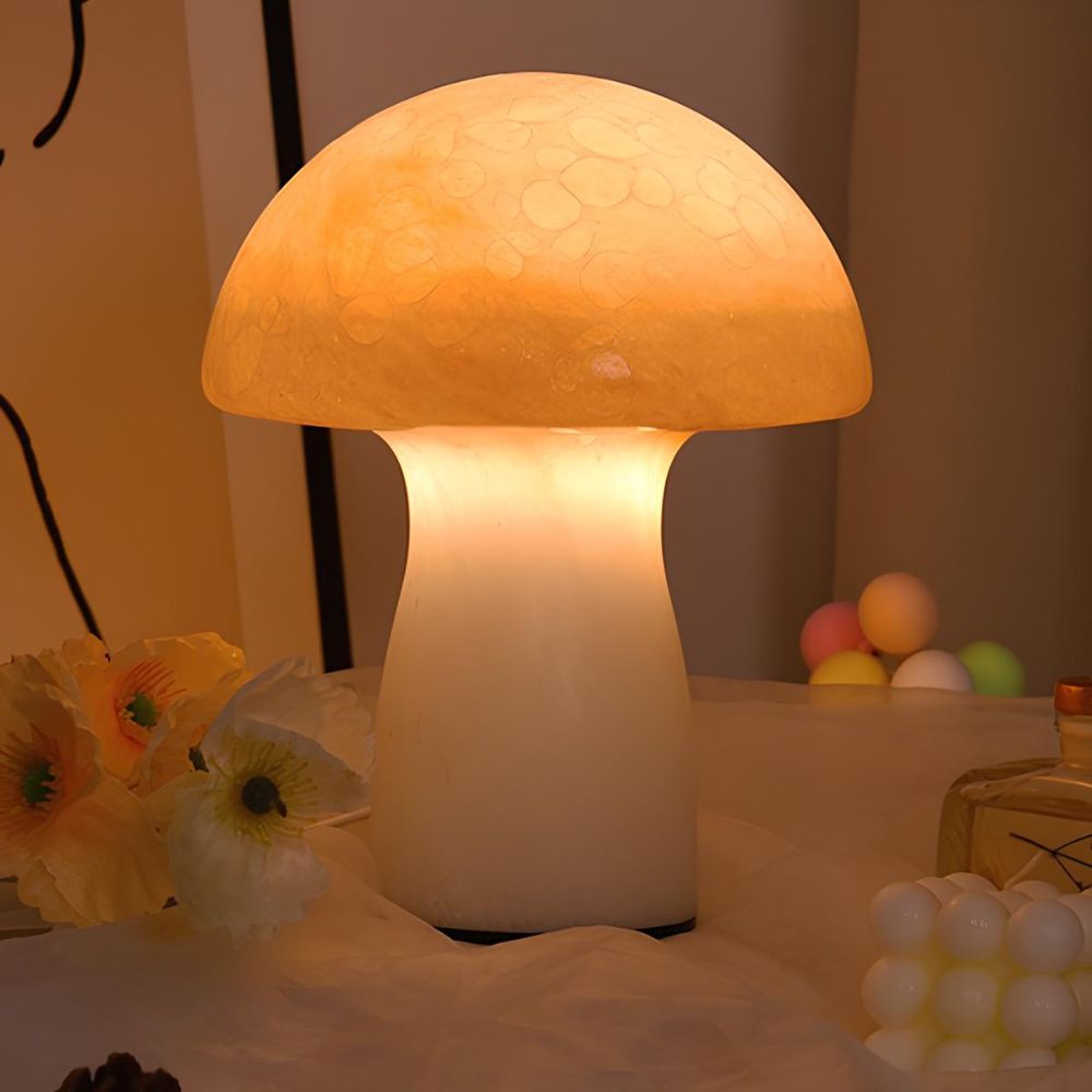 LuxRoyale Mushroom Light With Speckled Glass Dimmable Lamp For Modern Decor