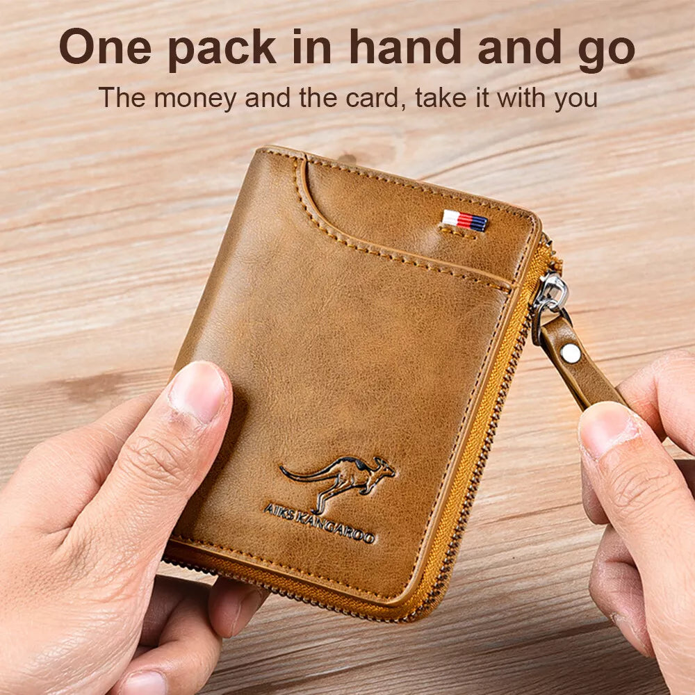 Royaleva Men’s RFID Blocking Wallet with Zipper Multi Credit Card Holder Khaki Brown Black