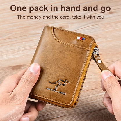 Royaleva Men’s RFID Blocking Wallet with Zipper Multi Credit Card Holder Khaki Brown Black
