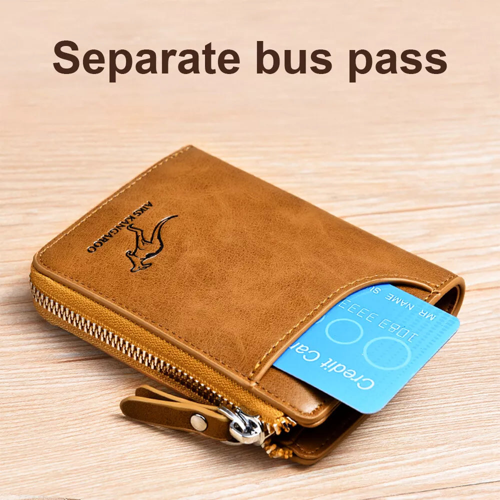 Royaleva Men’s RFID Blocking Wallet with Zipper Multi Credit Card Holder Khaki Brown Black