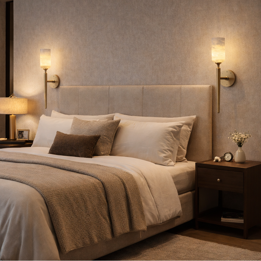 Royelux Natural Alabaster Wall Sconce - Modern Brass Lighting for Elegant Interiors