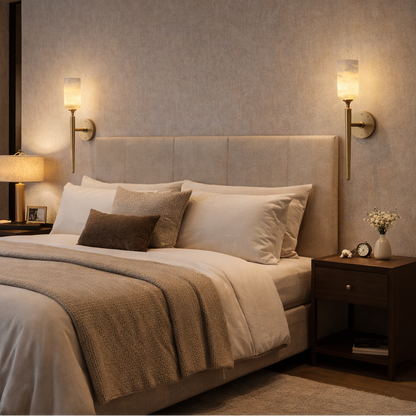 Royelux Natural Alabaster Wall Sconce - Modern Brass Lighting for Elegant Interiors
