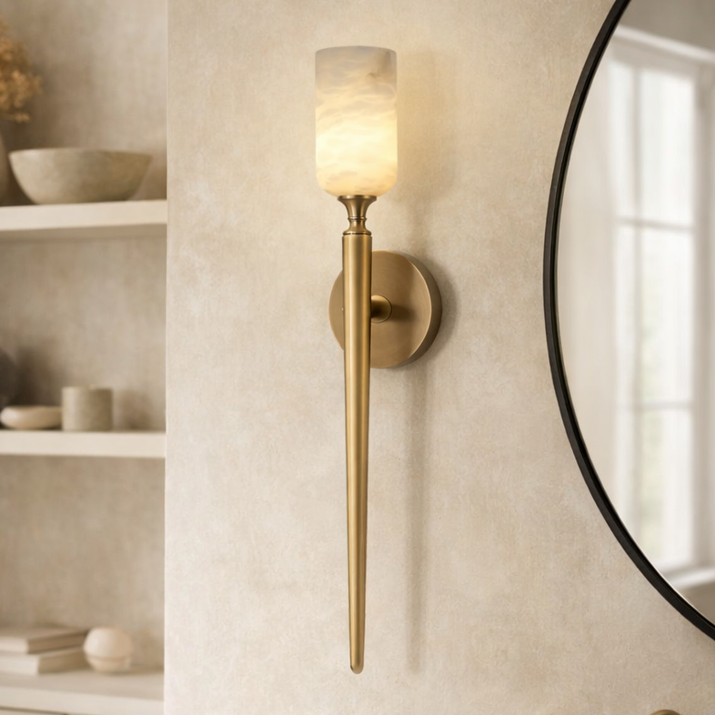 Royelux Natural Alabaster Wall Sconce - Modern Brass Lighting for Elegant Interiors