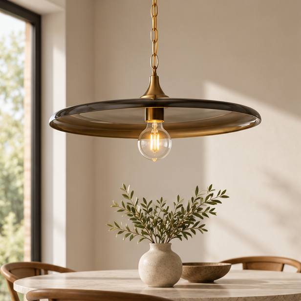 Mid-Century Brass Disc Pendant Light