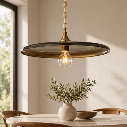 Mid-Century Brass Disc Pendant Light