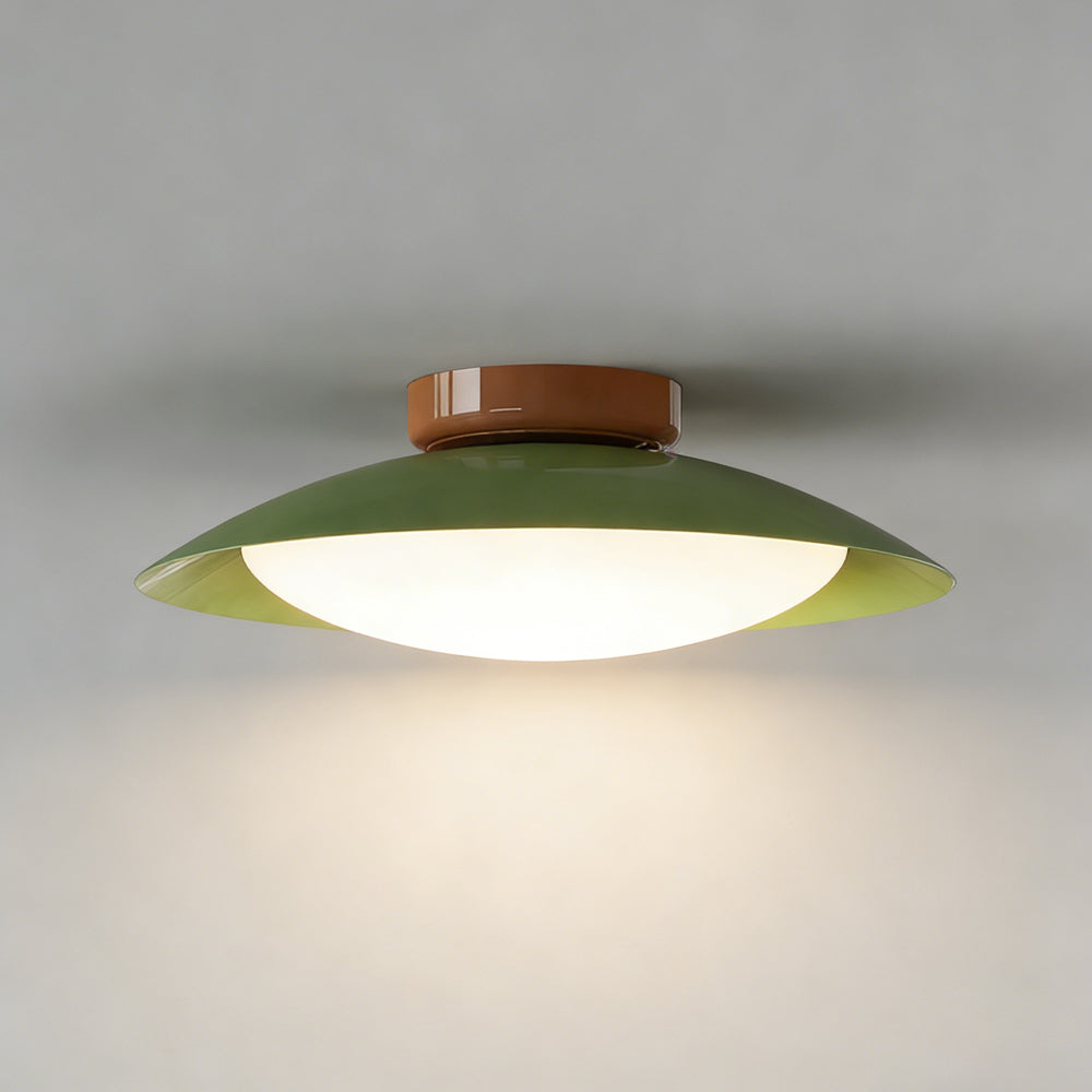 Rayvia Mid-Century Cream Iron Dome LED Ceiling Light With Ambient Glow