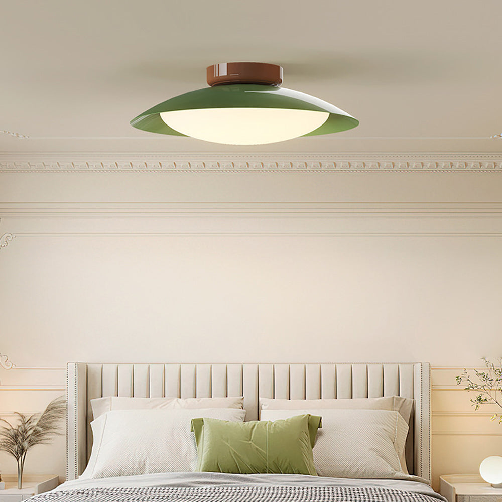 Rayvia Mid-Century Cream Iron Dome LED Ceiling Light With Warm Glow