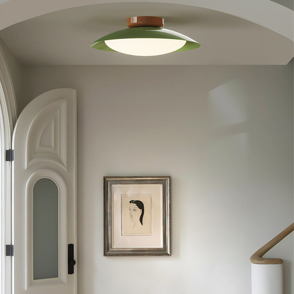 Rayvia Mid-Century Cream Iron Dome LED Ceiling Light With Warm Glow