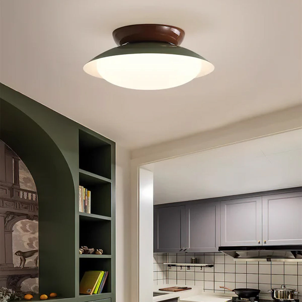 Rayvia Mid-Century Cream Iron Dome LED Ceiling Light With Warm Glow