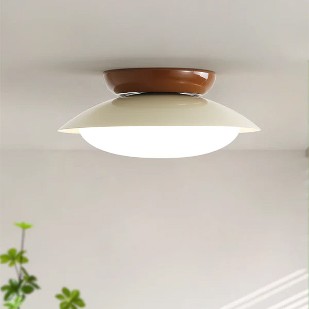 Rayvia Mid-Century Cream Iron Dome LED Ceiling Light With Warm Glow