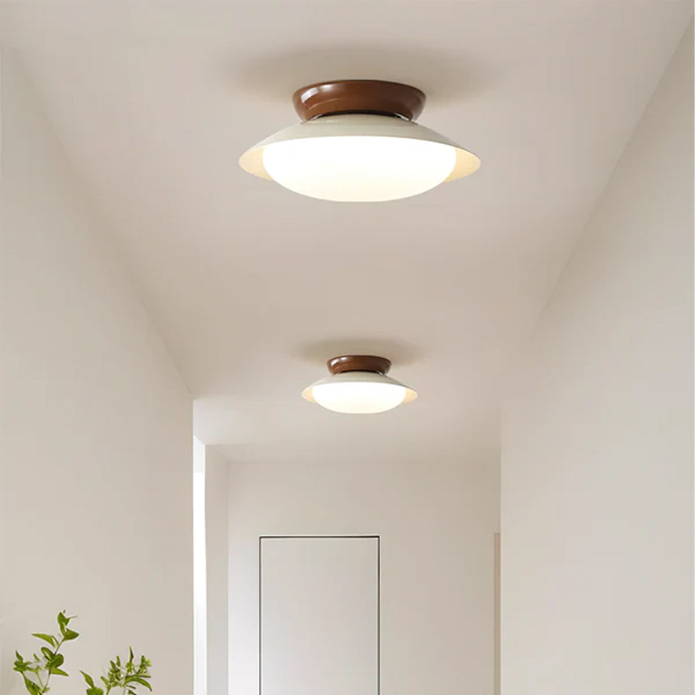 Rayvia Mid-Century Cream Iron Dome LED Ceiling Light With Warm Glow