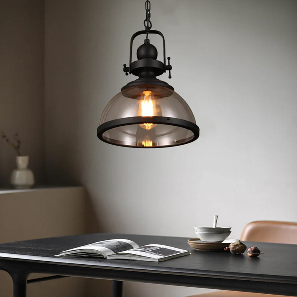 LuxRoyale Industrial Glass Pendant Light, Mid-Century Vintage Iron Dome Hanging Lamp