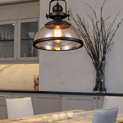 LuxRoyale Industrial Glass Pendant Light, Mid-Century Vintage Iron Dome Hanging Lamp