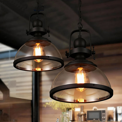 LuxRoyale Industrial Glass Pendant Light, Mid-Century Vintage Iron Dome Hanging Lamp
