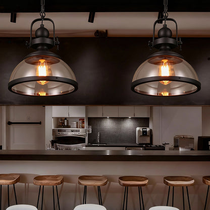 LuxRoyale Industrial Glass Pendant Light, Mid-Century Vintage Iron Dome Hanging Lamp
