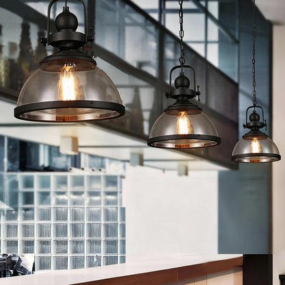 LuxRoyale Industrial Glass Pendant Light, Mid-Century Vintage Iron Dome Hanging Lamp