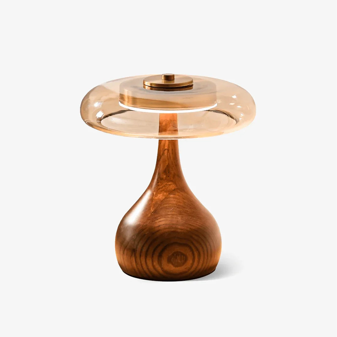 Mid-Century Wood & Glass Disc Table Lamp 2