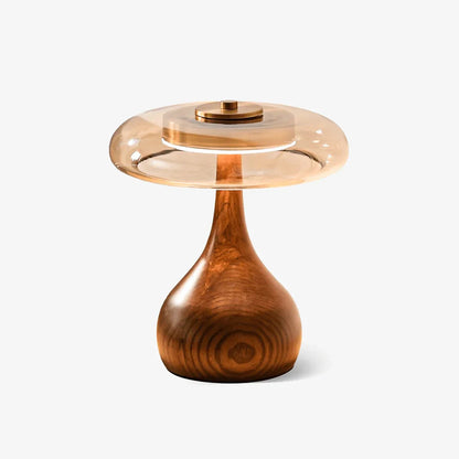 Mid-Century Wood & Glass Disc Table Lamp 2