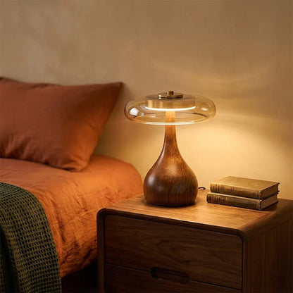 Mid-Century Wood & Glass Disc Table Lamp 3