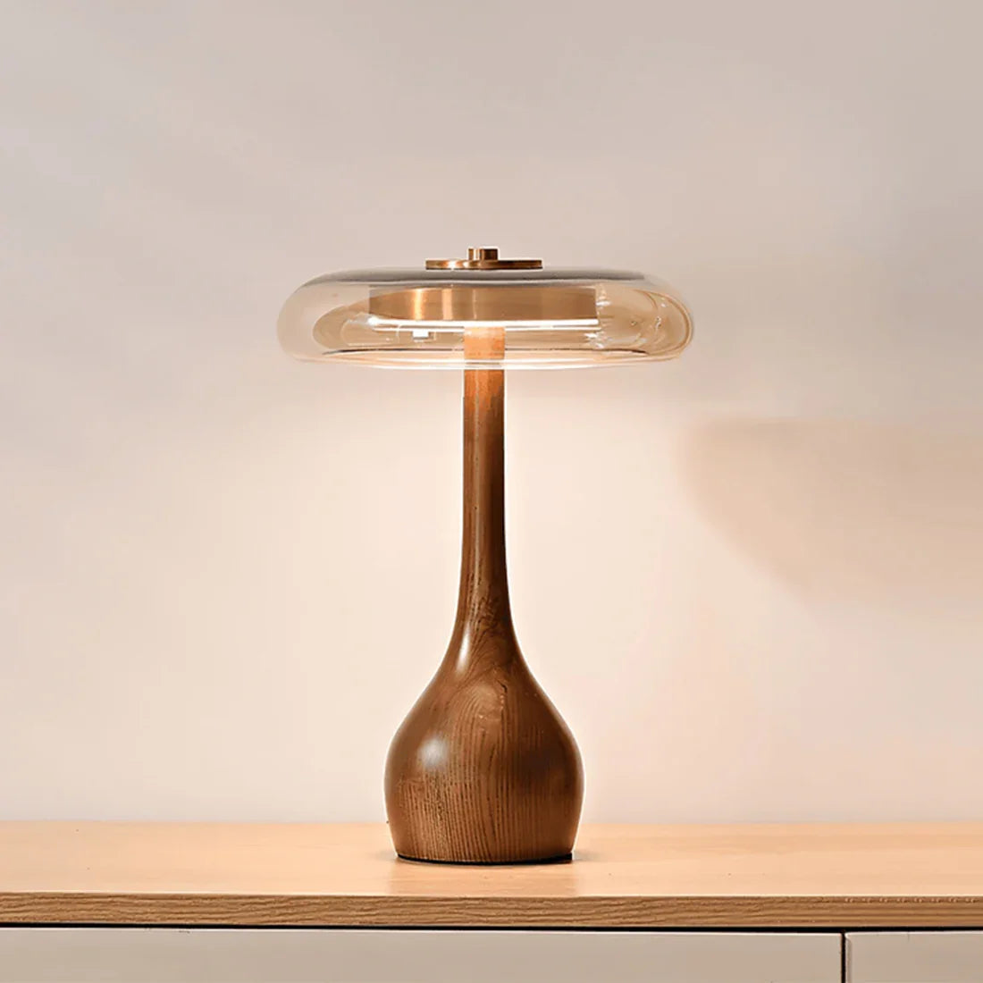 Mid-Century Wood & Glass Disc Table Lamp 9