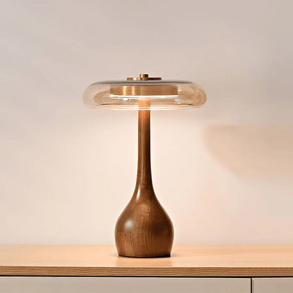 Mid-Century Wood & Glass Disc Table Lamp 9