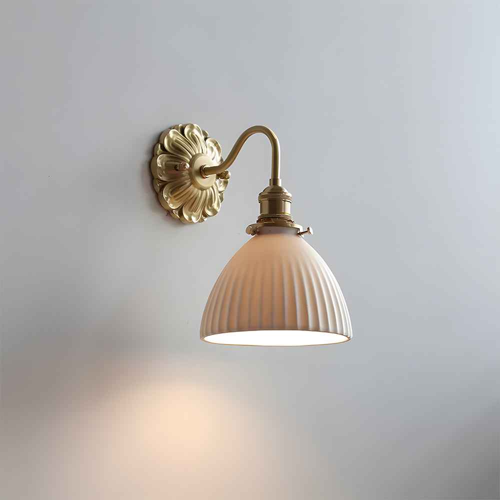 LuxRoyale Mid-Century French Countryside Brass Ceramic Wall Lamp