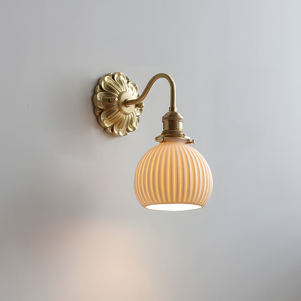 LuxRoyale Mid-Century French Countryside Brass Ceramic Wall Lamp