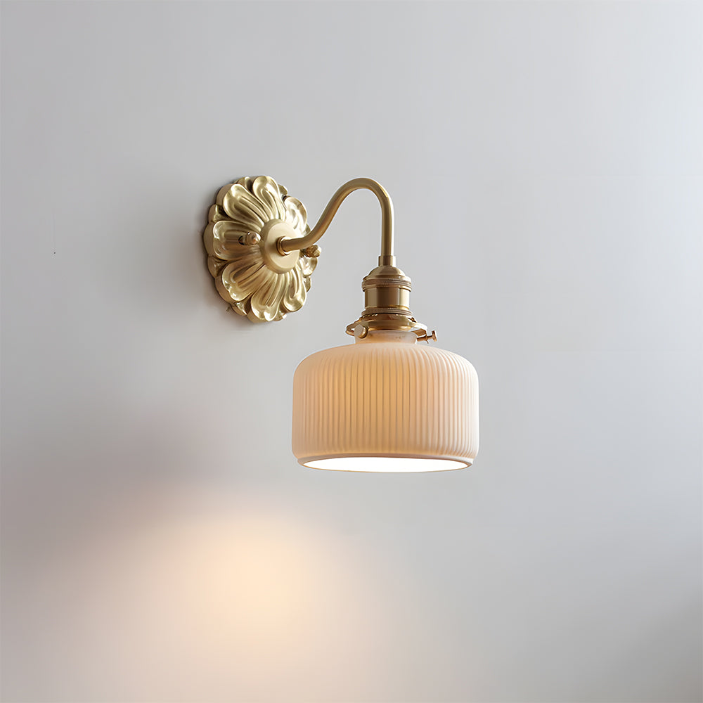 LuxRoyale Mid-Century French Countryside Brass Ceramic Wall Lamp