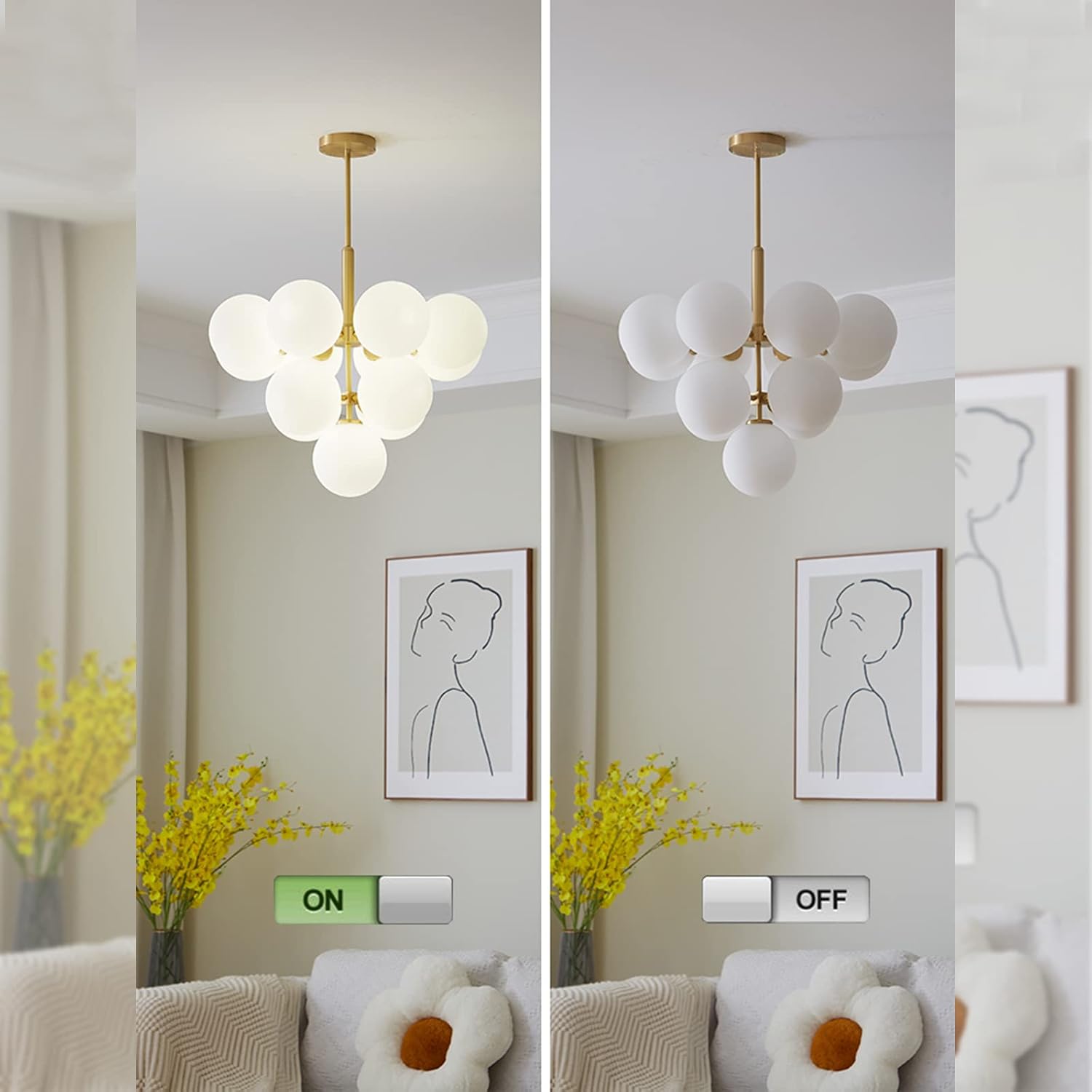 Mid Century Modern Chandelier 13-Light Brass Gold Pendant Light 1