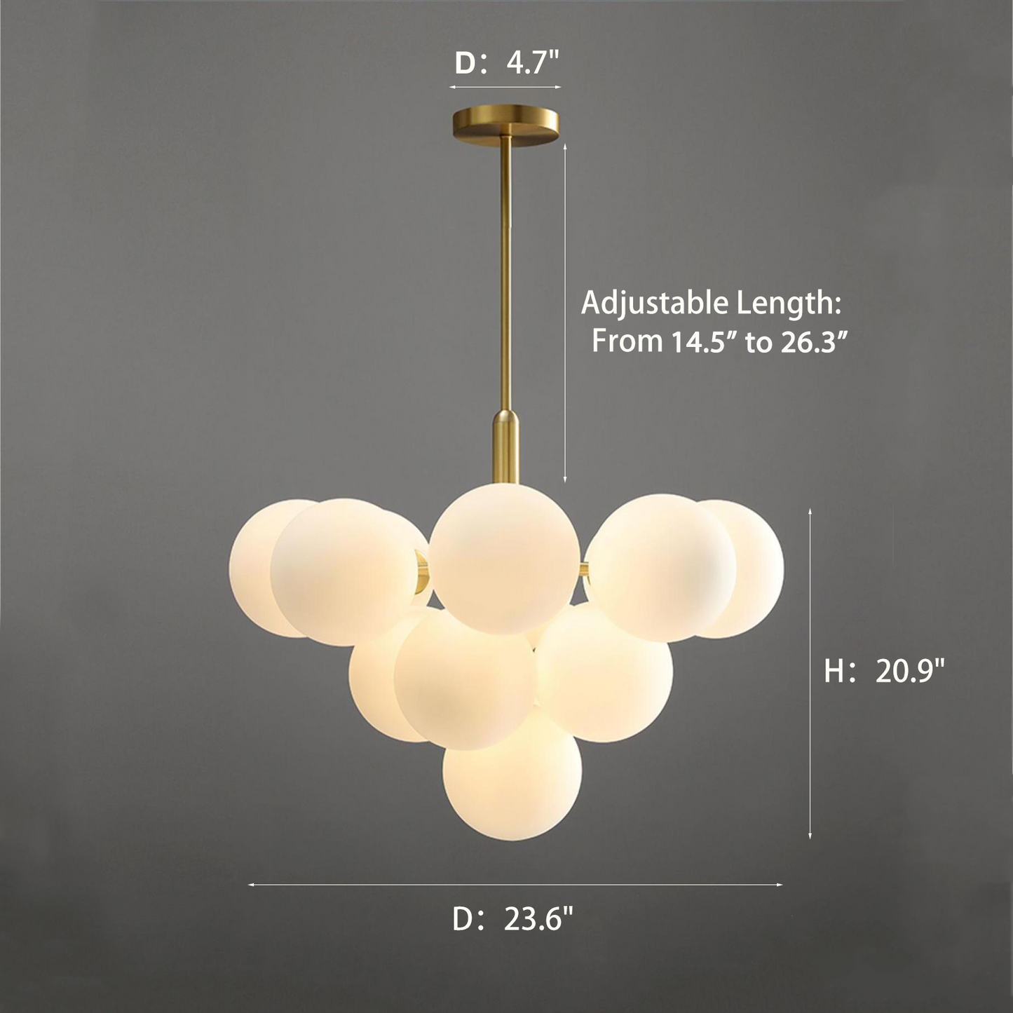 Mid Century Modern Chandelier 13-Light Brass Gold Pendant Light 5