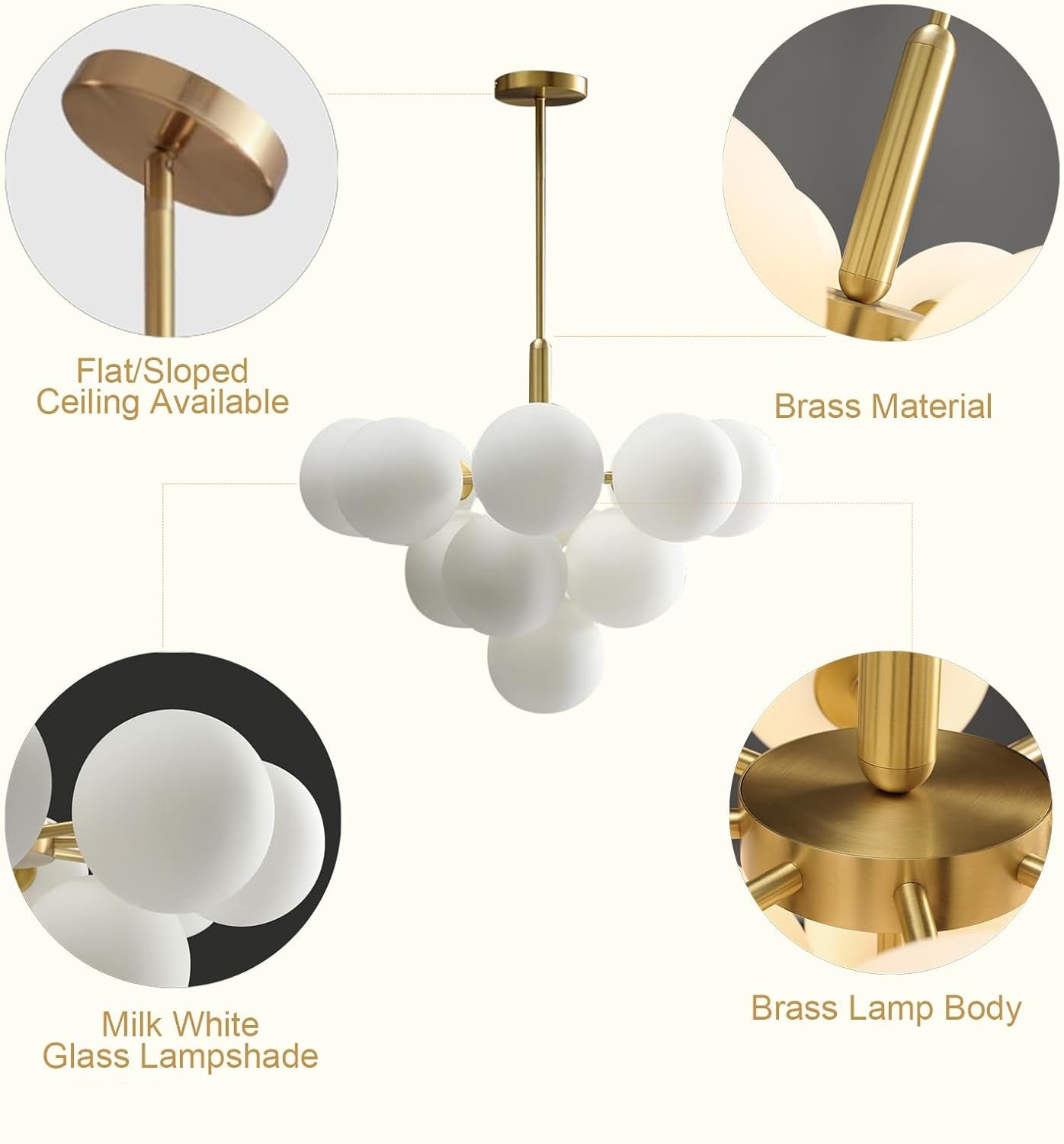 Mid Century Modern Chandelier 13-Light Brass Gold Pendant Light 7