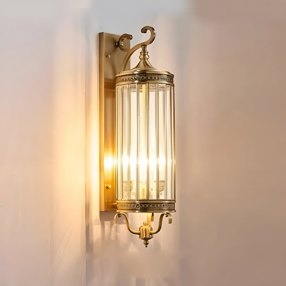 LuxRoyale Brass Outdoor Porch Wall Light, Weatherproof Mid Century Lantern