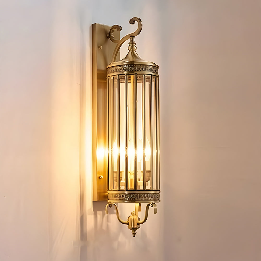 LuxRoyale Brass Outdoor Porch Wall Light, Weatherproof Mid Century Lantern