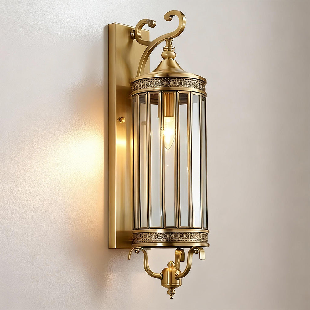 LuxRoyale Brass Outdoor Porch Wall Light, Weatherproof Mid Century Lantern