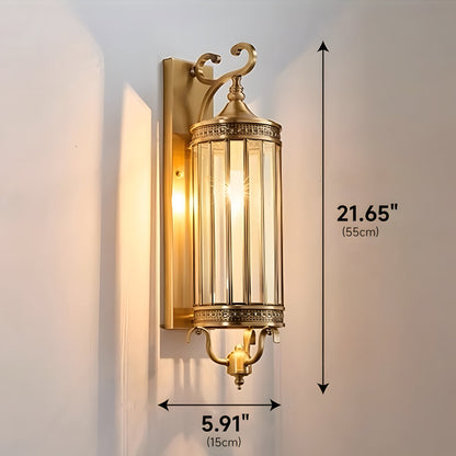 LuxRoyale Brass Outdoor Porch Wall Light, Weatherproof Mid Century Lantern
