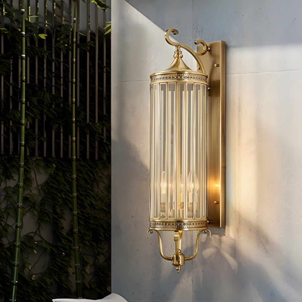 LuxRoyale Brass Outdoor Porch Wall Light, Weatherproof Mid Century Lantern