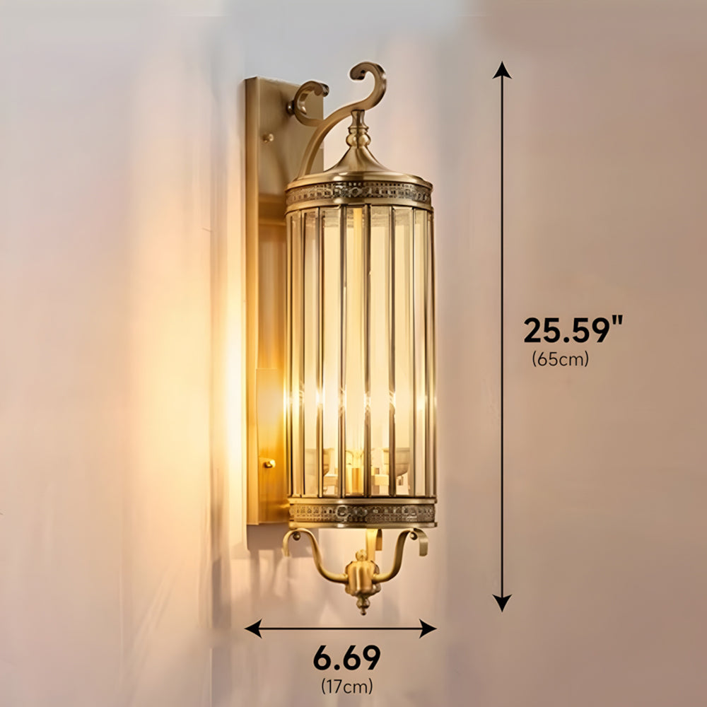LuxRoyale Brass Outdoor Porch Wall Light, Weatherproof Mid Century Lantern