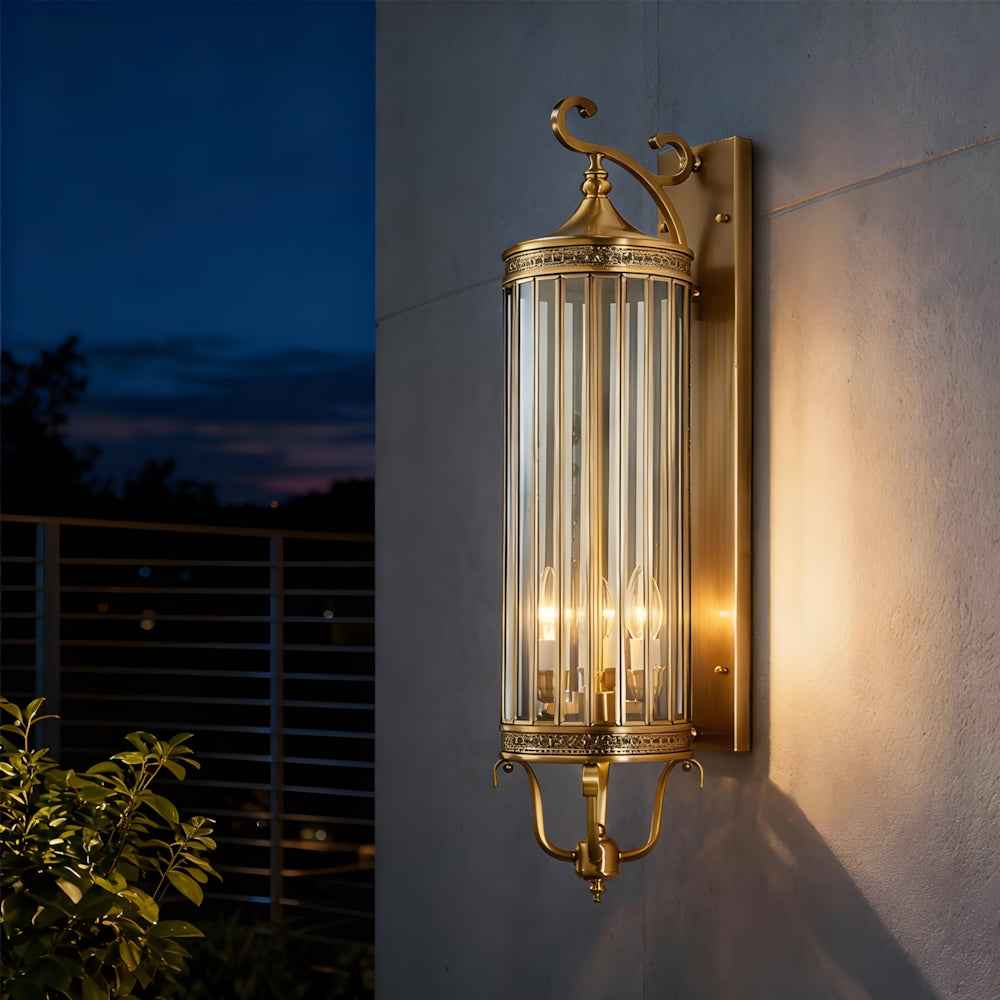 LuxRoyale Brass Outdoor Porch Wall Light, Weatherproof Mid Century Lantern