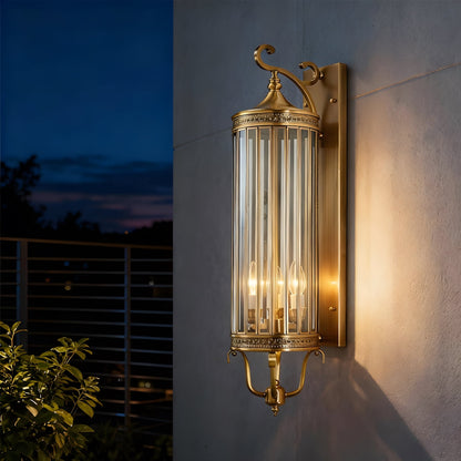 LuxRoyale Brass Outdoor Porch Wall Light, Weatherproof Mid Century Lantern