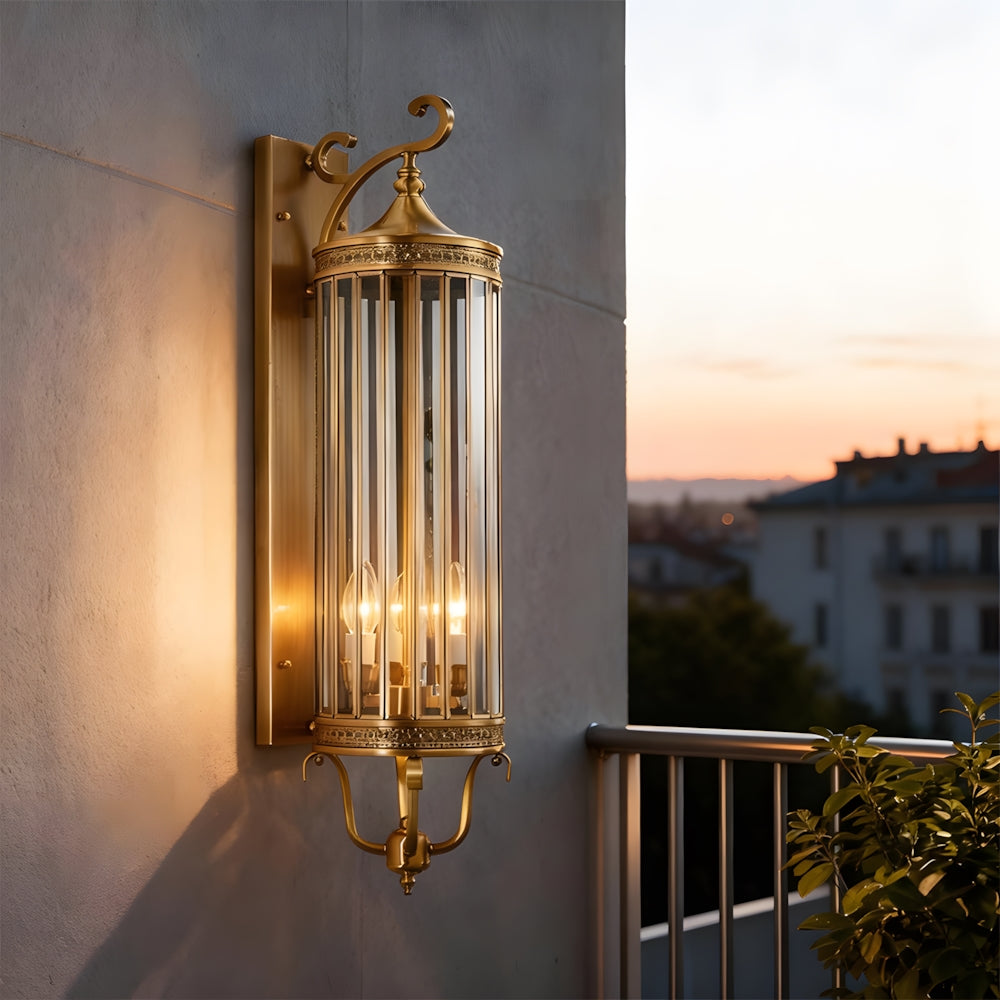 LuxRoyale Brass Outdoor Porch Wall Light, Weatherproof Mid Century Lantern